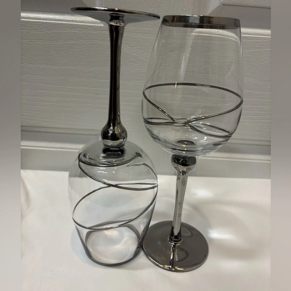 Z Gallerie clear with silver accents, Silver Rimmed & Stemmed 32Oz Wine Glasses